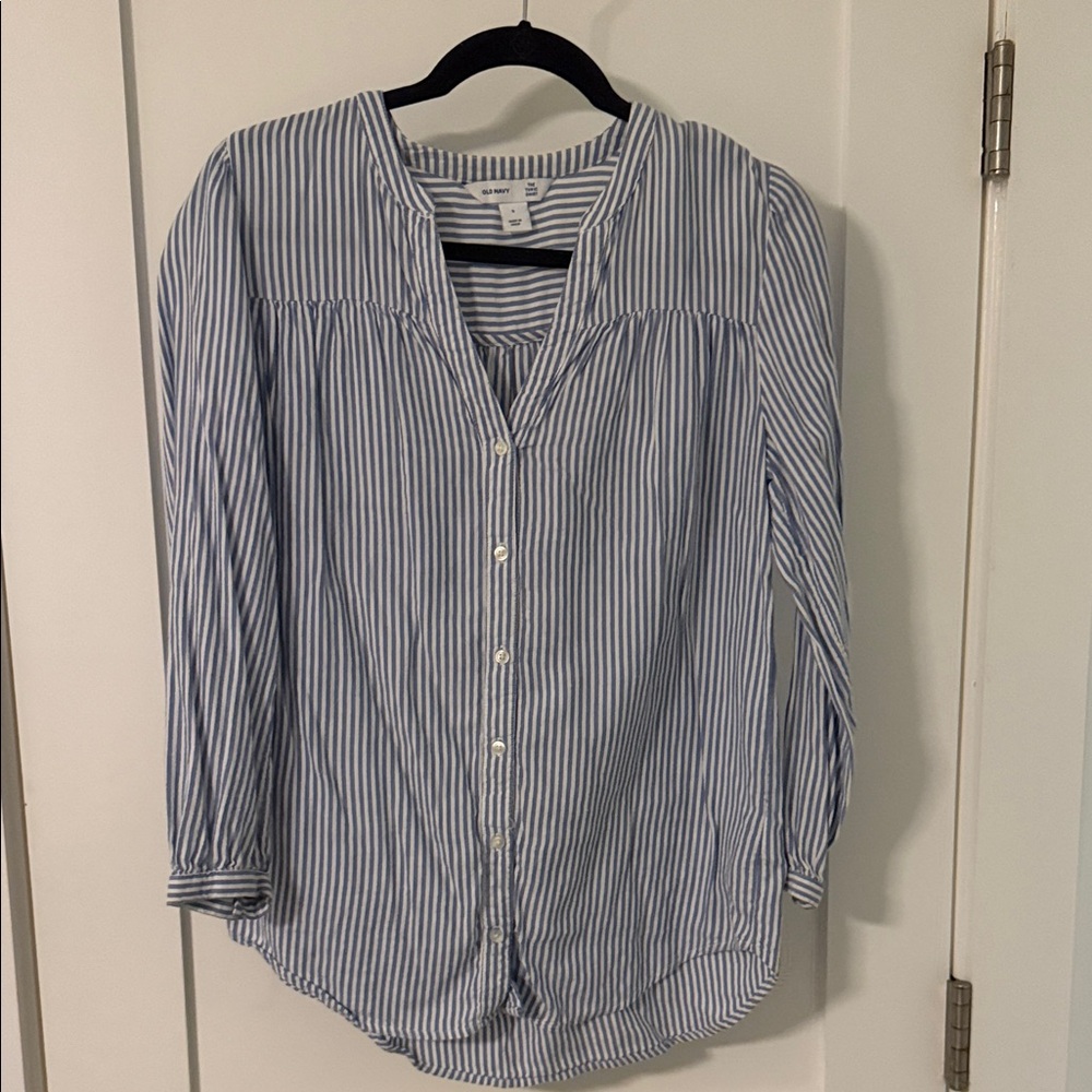 Blue Striped Women’s Button-Down Tunic Shirt